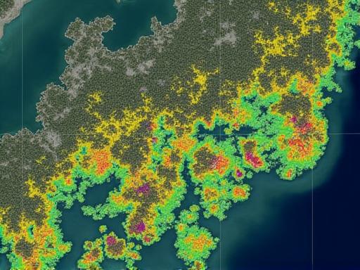 衛星画像で色分けされた森林資源マップ